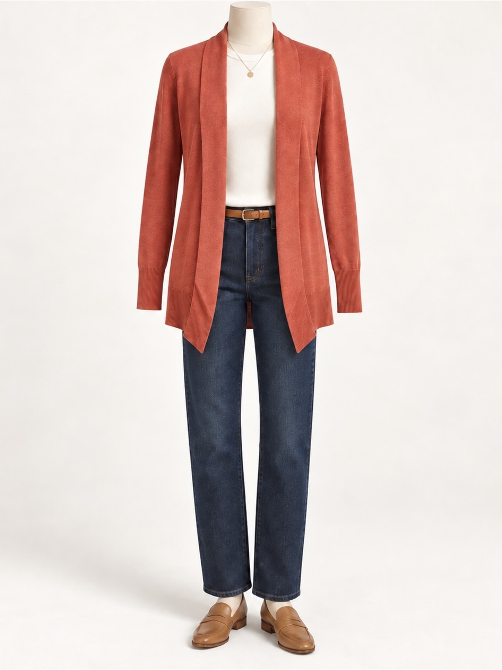 Ann Taylor Burnt Orange Merino Wool Blend Open Cardigan Large